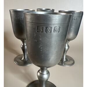 Set of 4 John Somers Pewter Goblets, 6½″,Brazil, Vintage Estate Barware, JS X MG